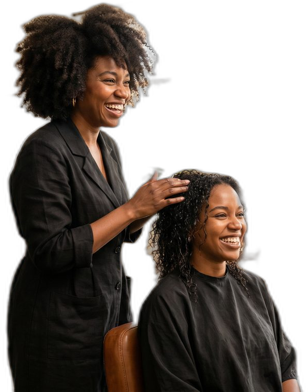 Hair salon stylist and client