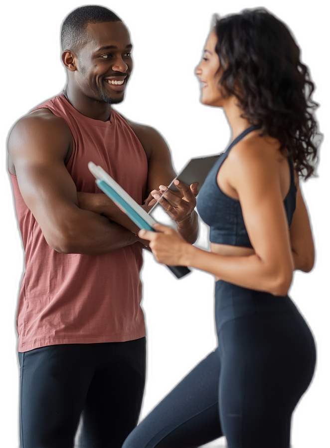 Personal trainer and client