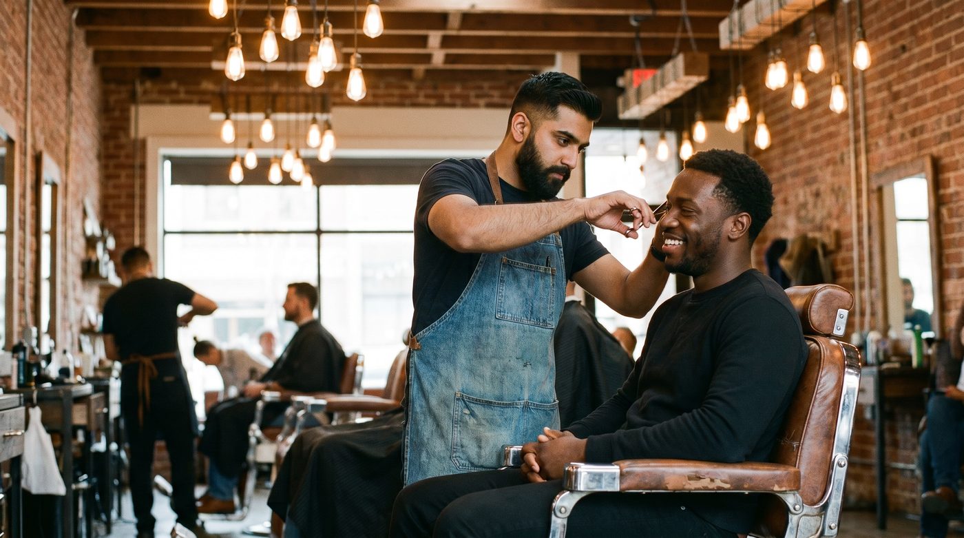 Barber cutting a client's hair