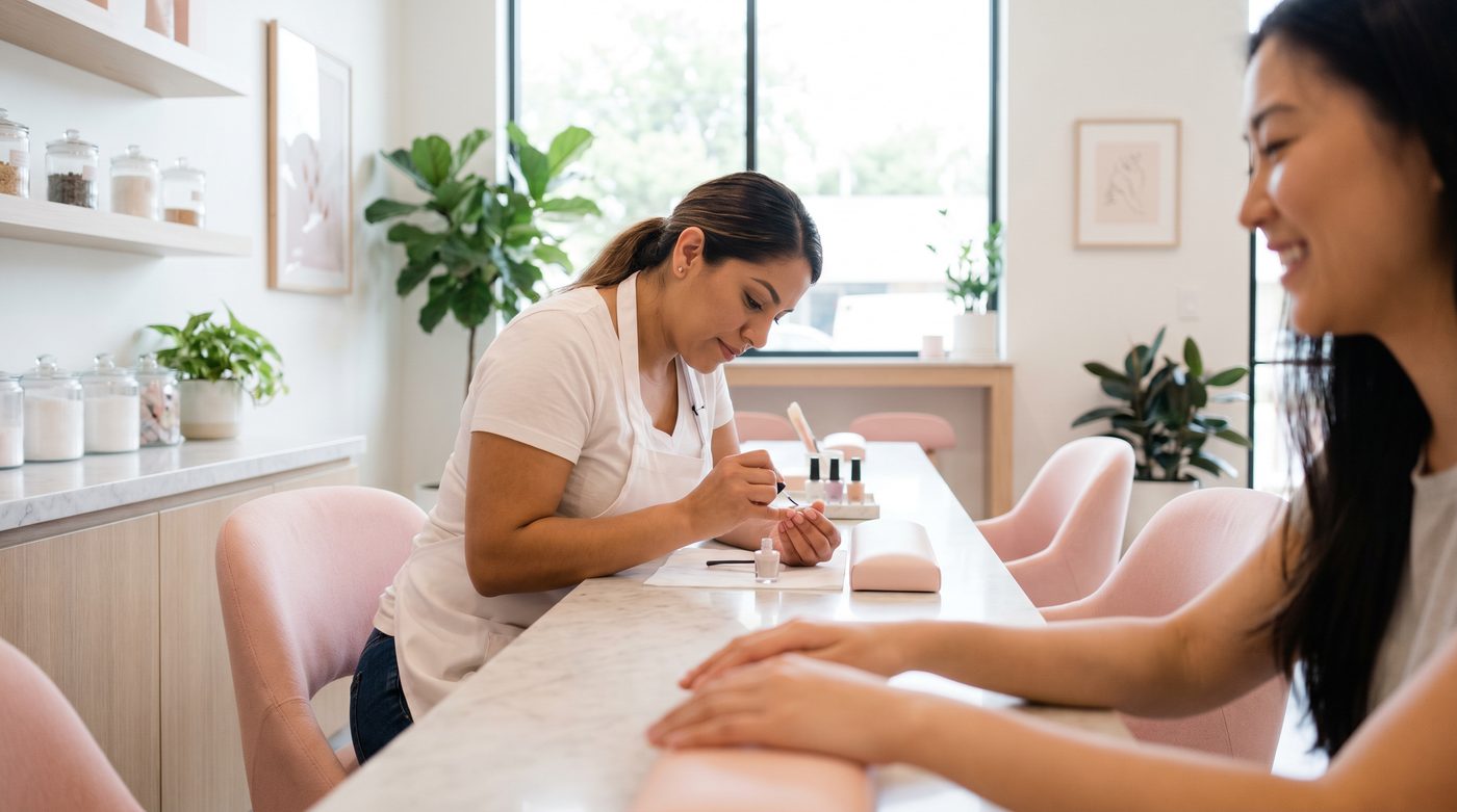 Nail technician giving a client a manicure